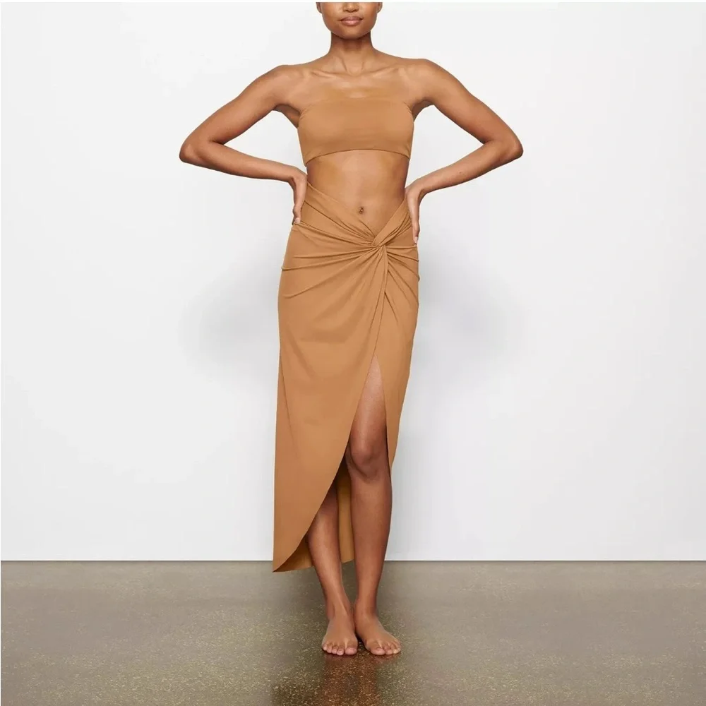 NWT Skims Signature Swim Front Knot Sarong Skirt Women's SW-SKT-0016 ALMOND-XS - Picture 2 of 4